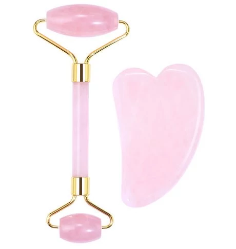 Arcmasszírozó roller és Gua Sha szett (rózsakvarc)