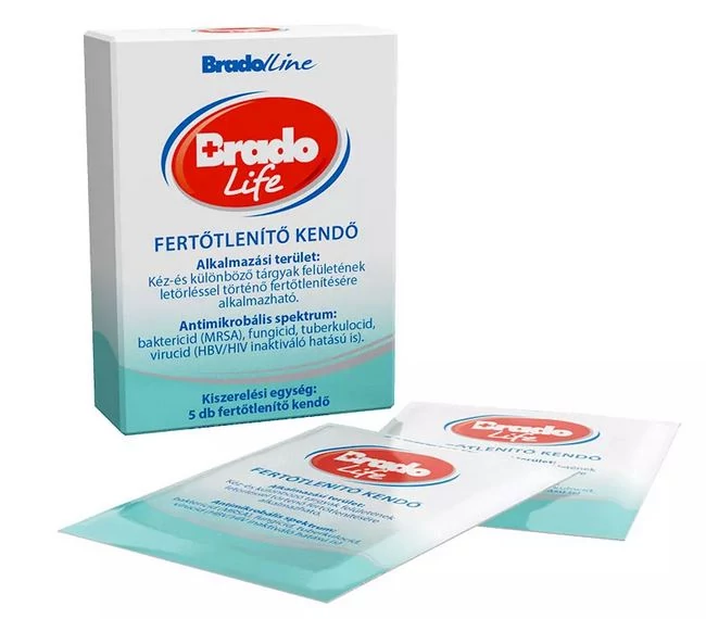 BradoLife fertőtlenítő kendő 5db (kézre, felületre)