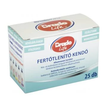 BradoLife fertőtlenítő kendő 25 db (kézre, felületre)